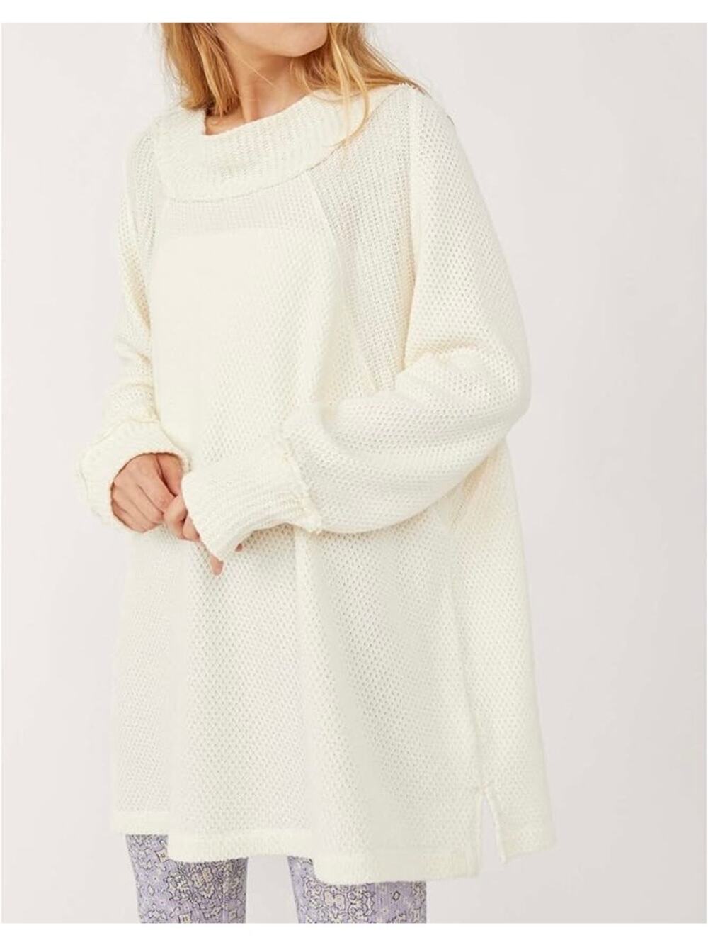 FREE PEOPLE A Keeper Thermal Knit Long Sleeve Cream Ivory Small S